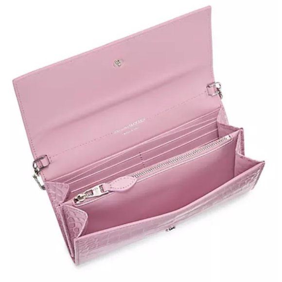 Alexander McQueen Croc-Embossed Leather Wallet-On-Chain Antic Pink - Picture 4 of 13